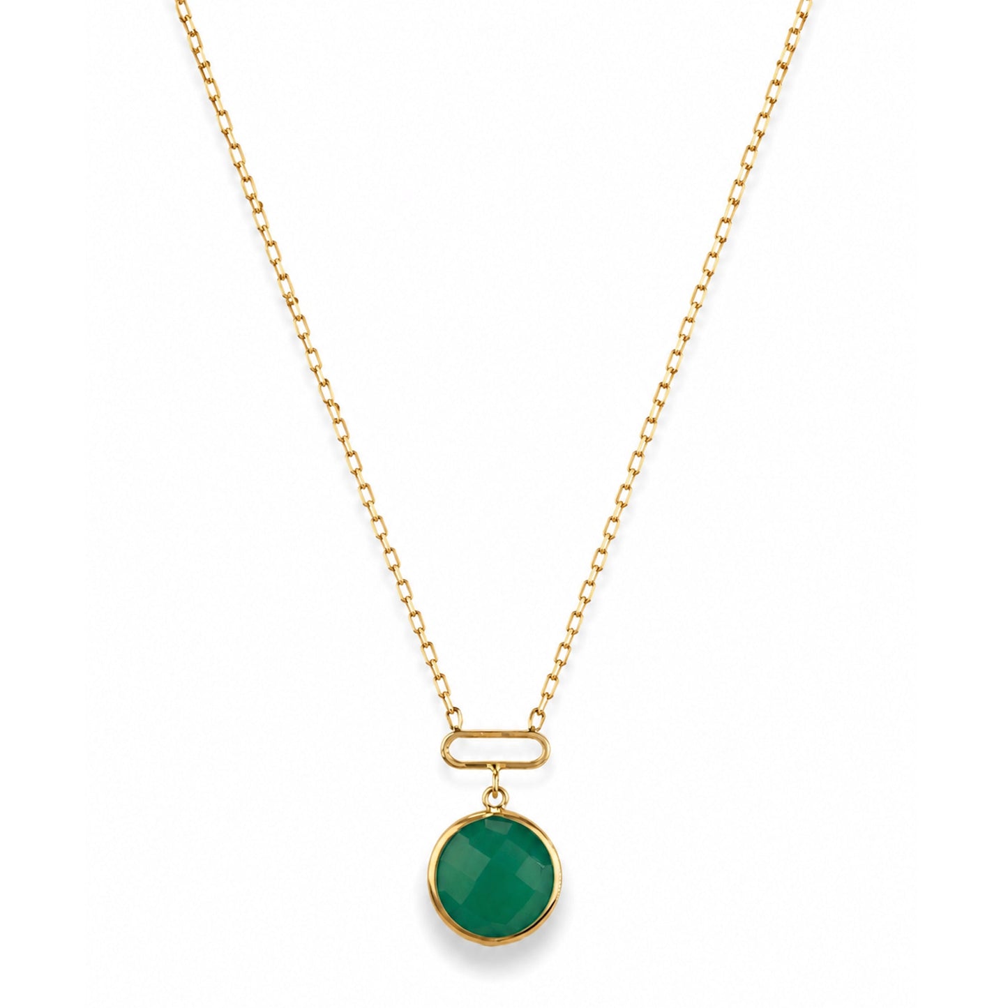 14k Green Onyx Round Paperclip Pendant Necklace