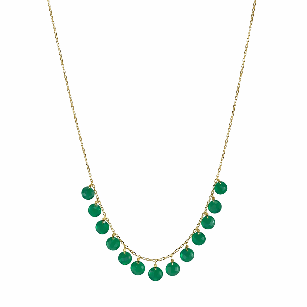 14K Green Onyx Coin Dangle Necklace