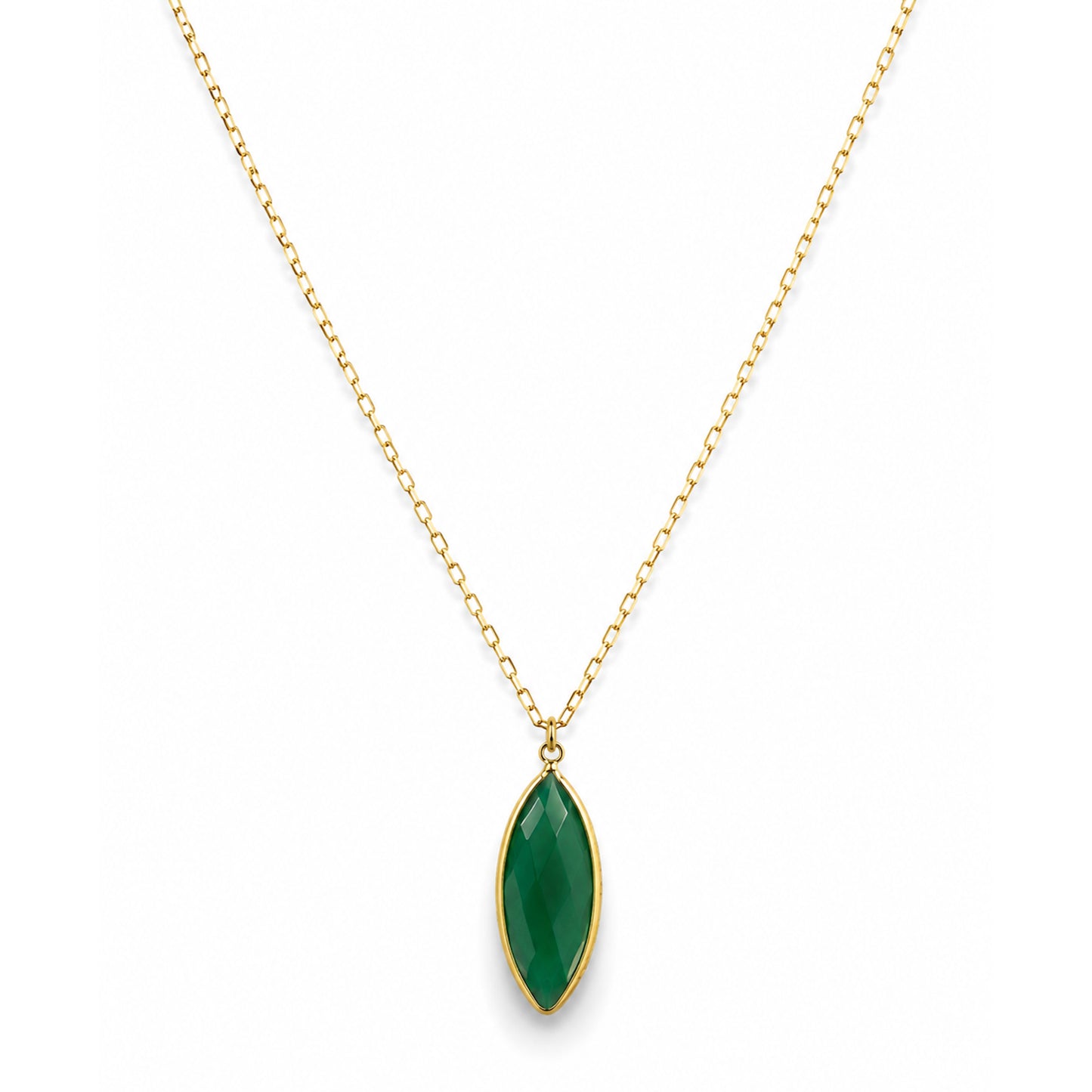 14k Green Onyx Marquise Pendant Necklace