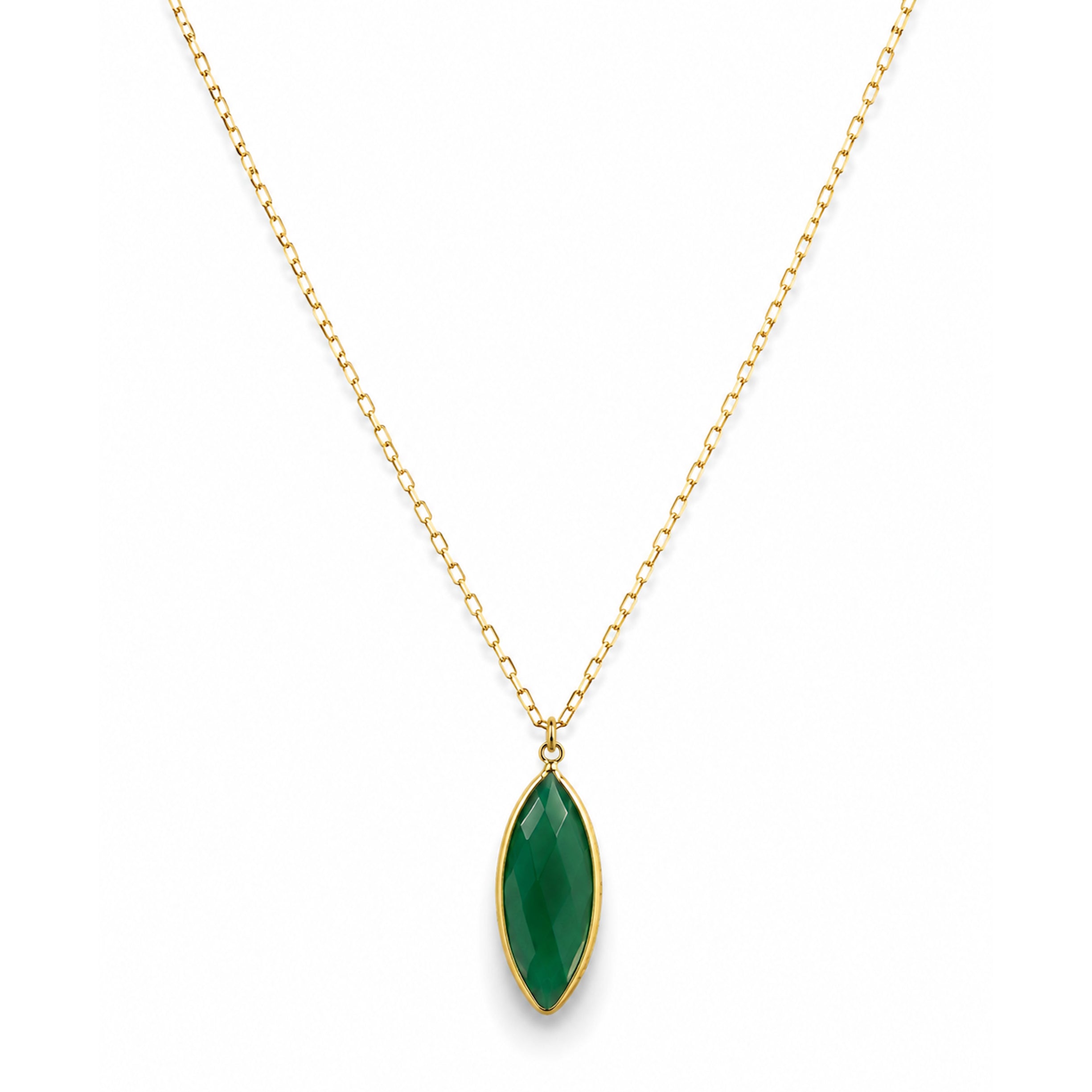 14k Green Onyx Marquise Pendant Necklace
