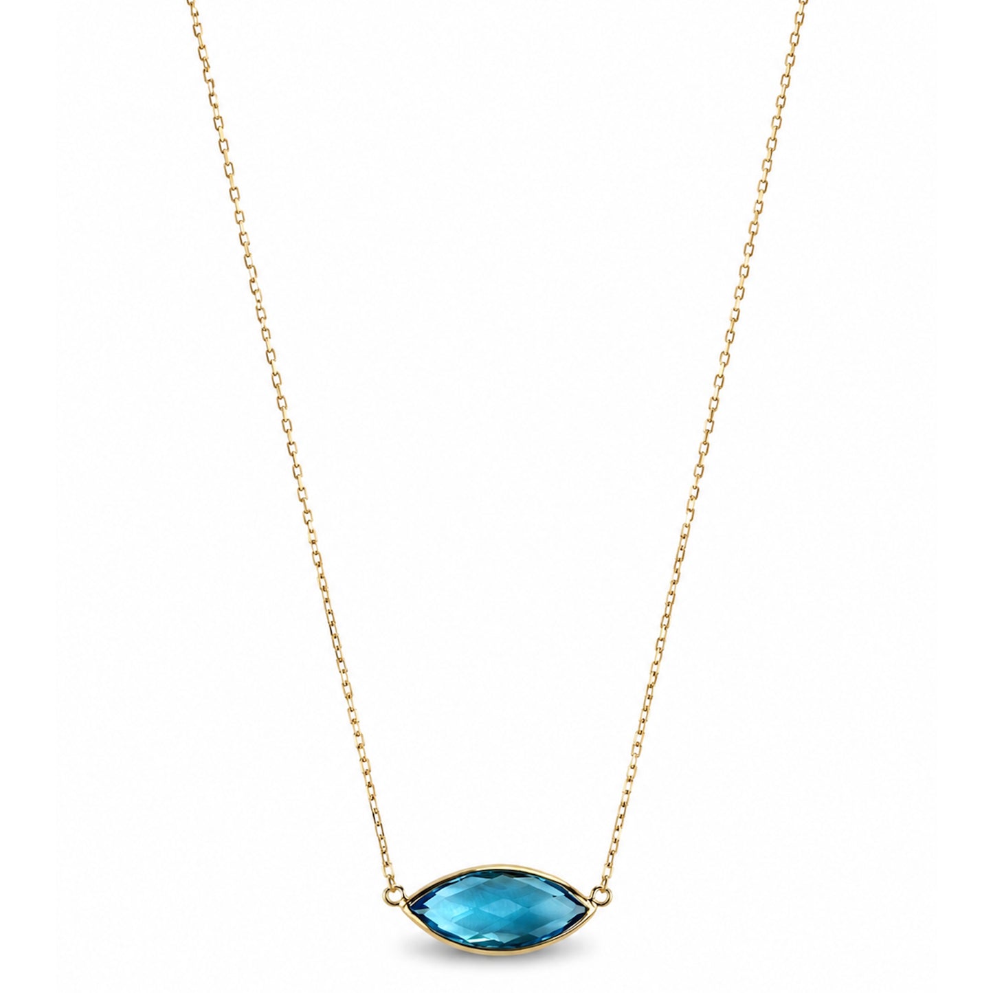 14k Swiss Blue Topaz Marquise Center Necklace