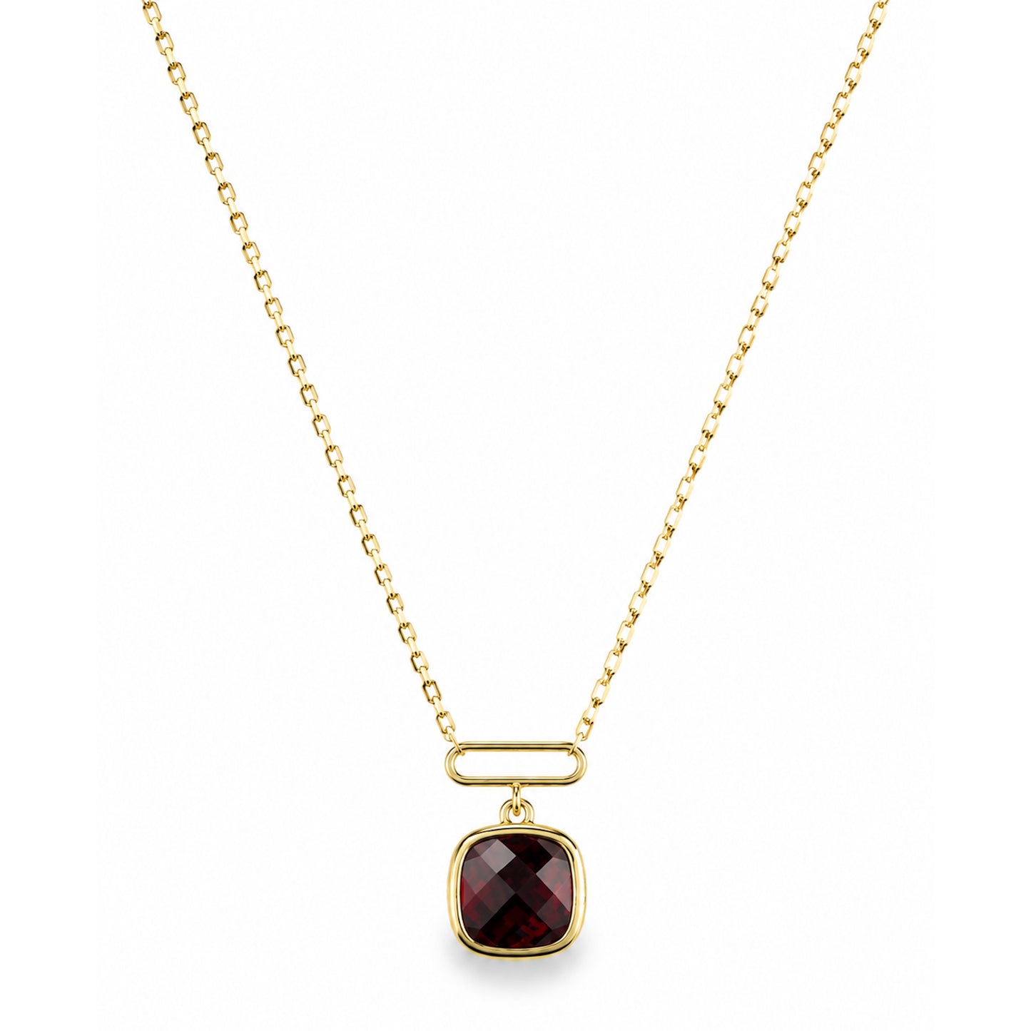 14k Garnet Cushion Paperclip Pendant Necklace