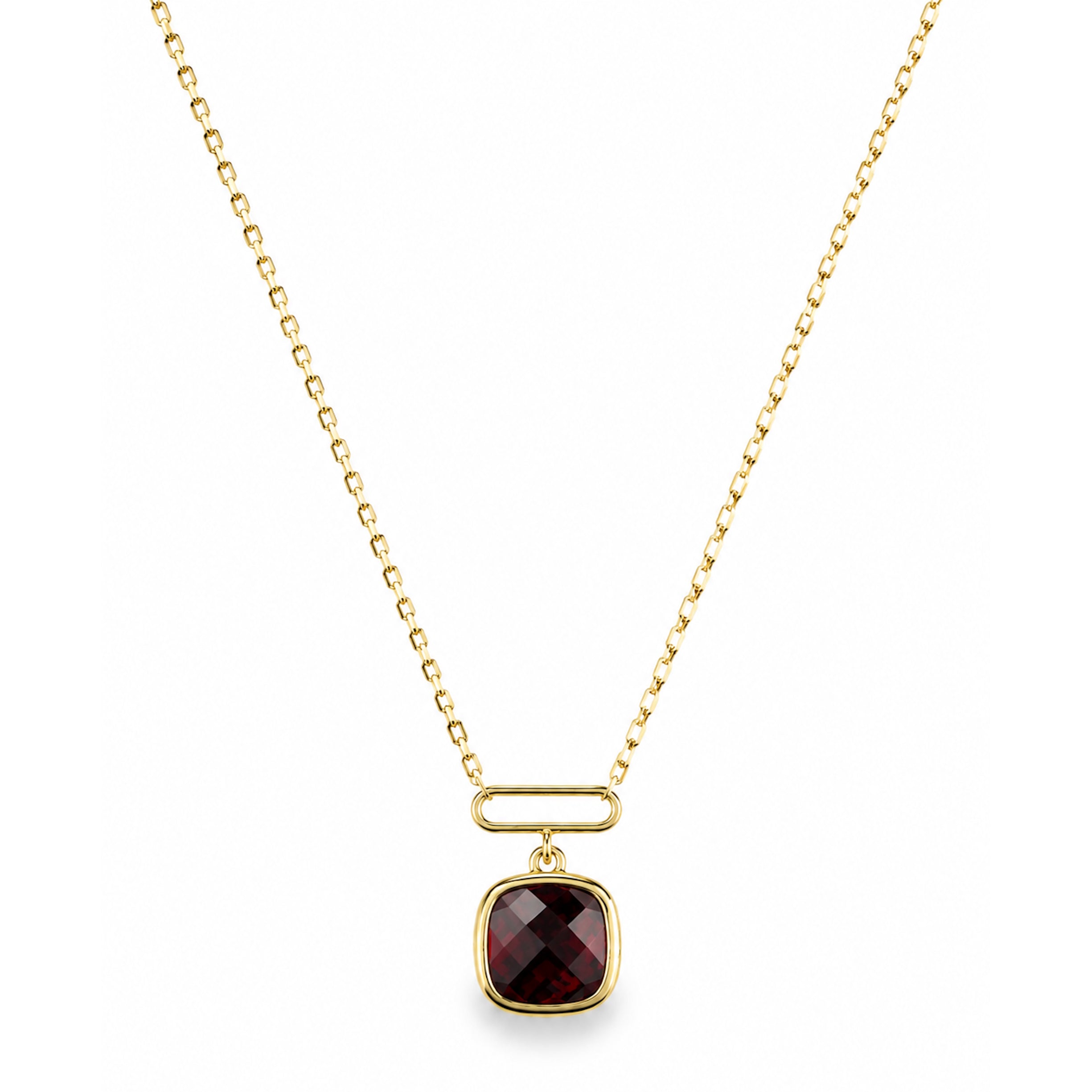 14k Garnet Cushion Paperclip Pendant Necklace