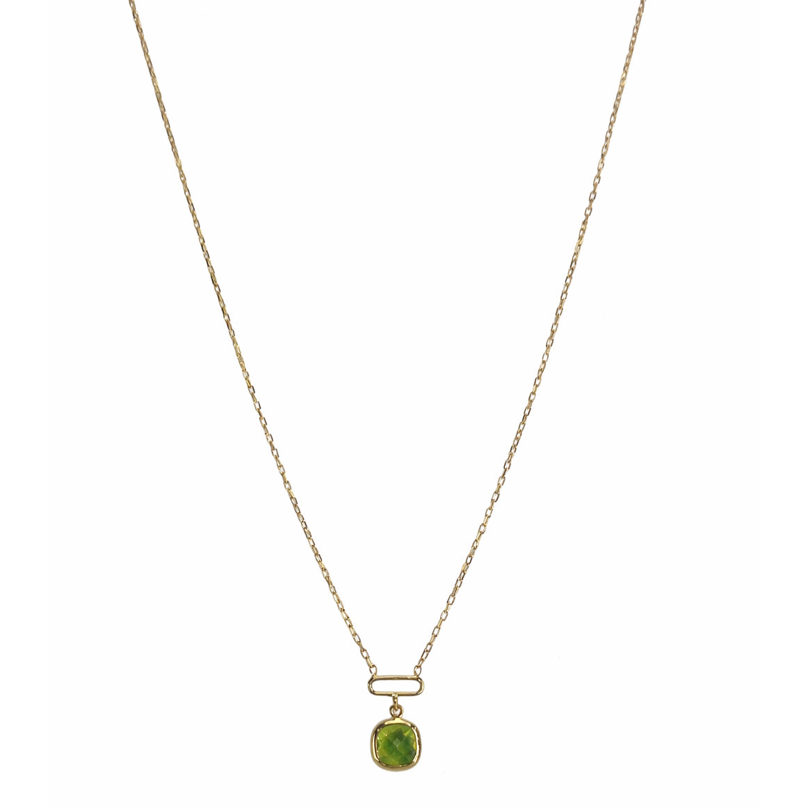 14k Peridot Cushion Paperclip Pendant Necklace