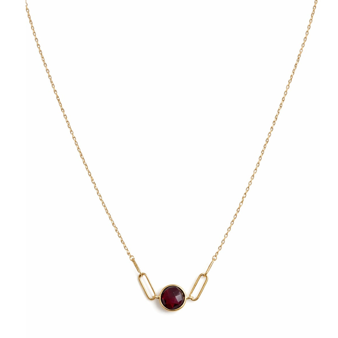 14k Garnet Paperclip Center Necklace