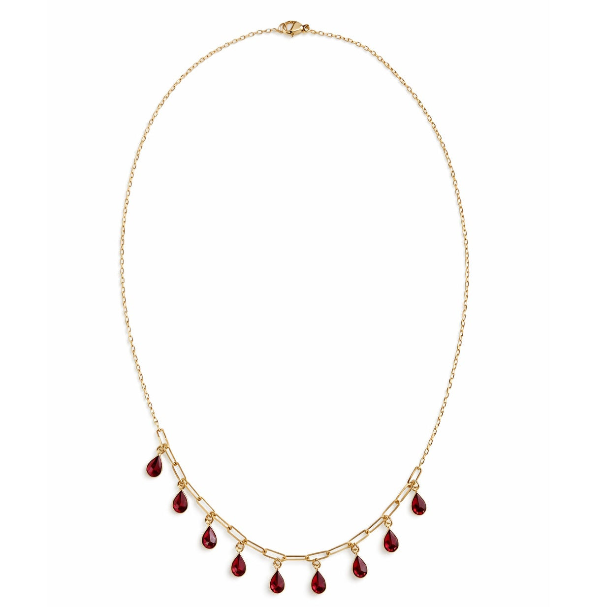 14k Garnet 9 Pear Drop Paperclip Necklace