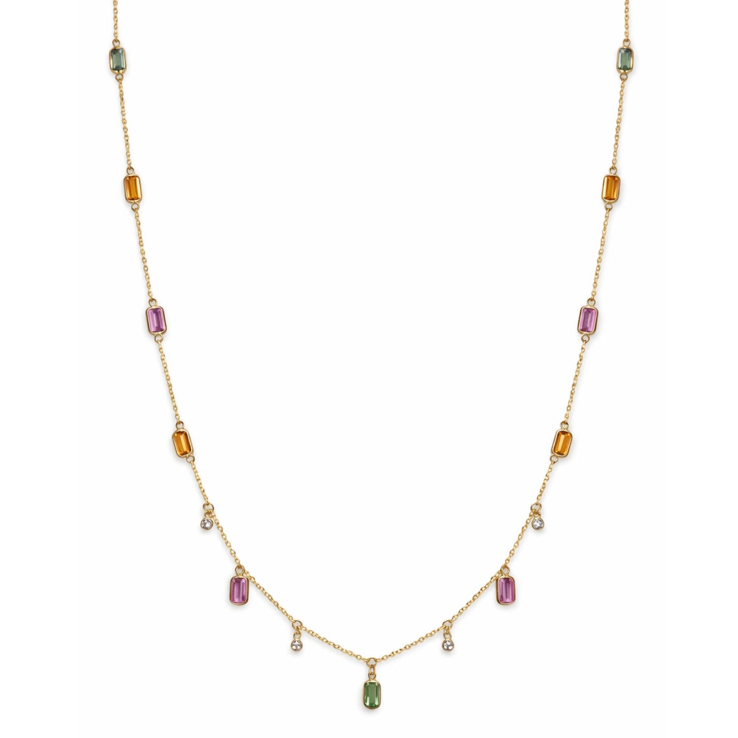 14k Multi Sapphire and Diamonds Bezel Necklace