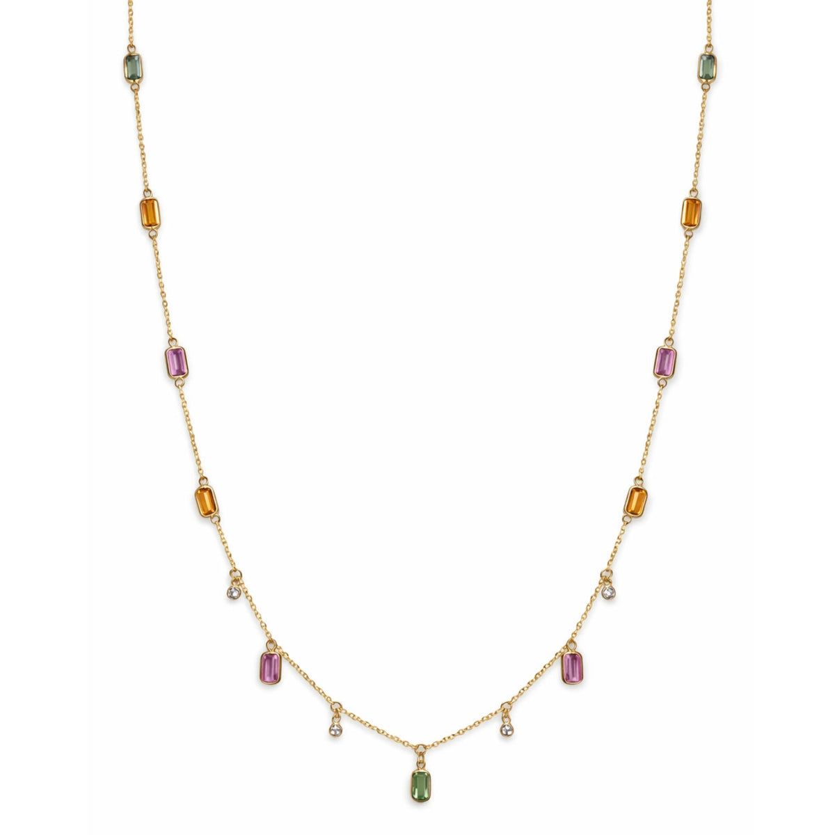 14k Multi Sapphire and Diamonds Bezel Necklace