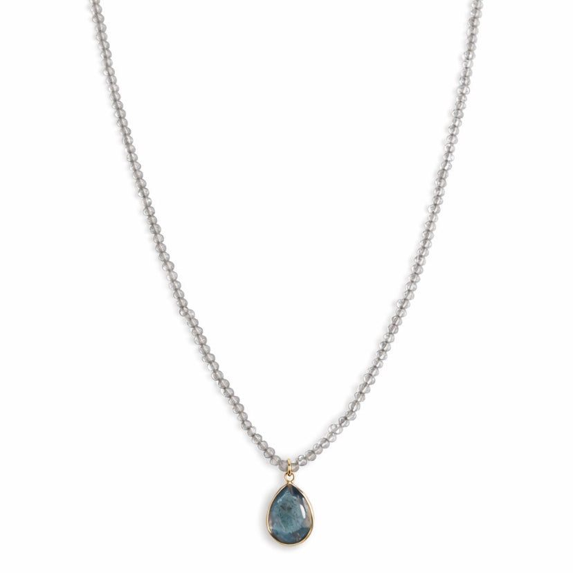 14k Gemstones Small Beads with Mix Pendant Necklace