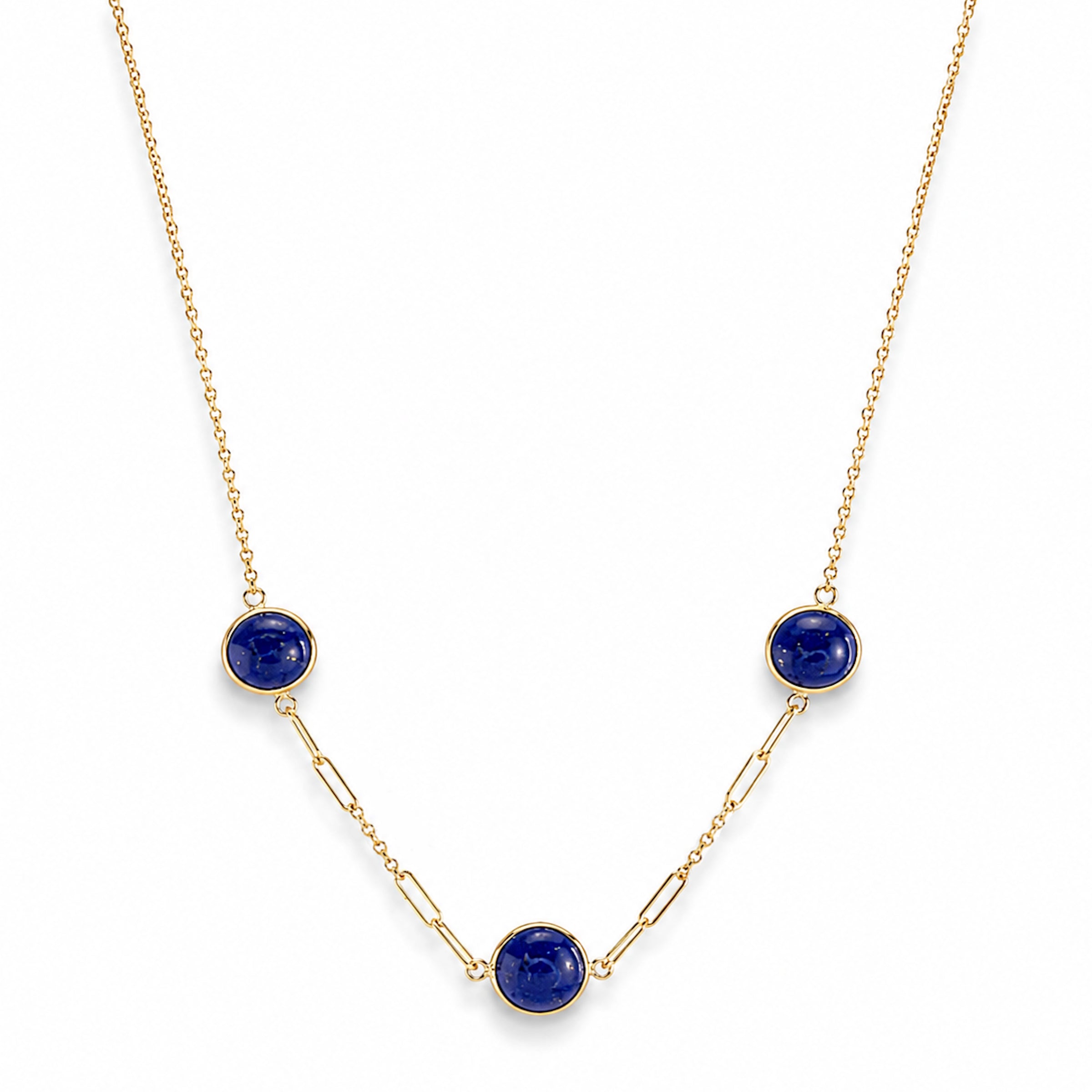 14k Lapis Paperclip 3 Station Necklace