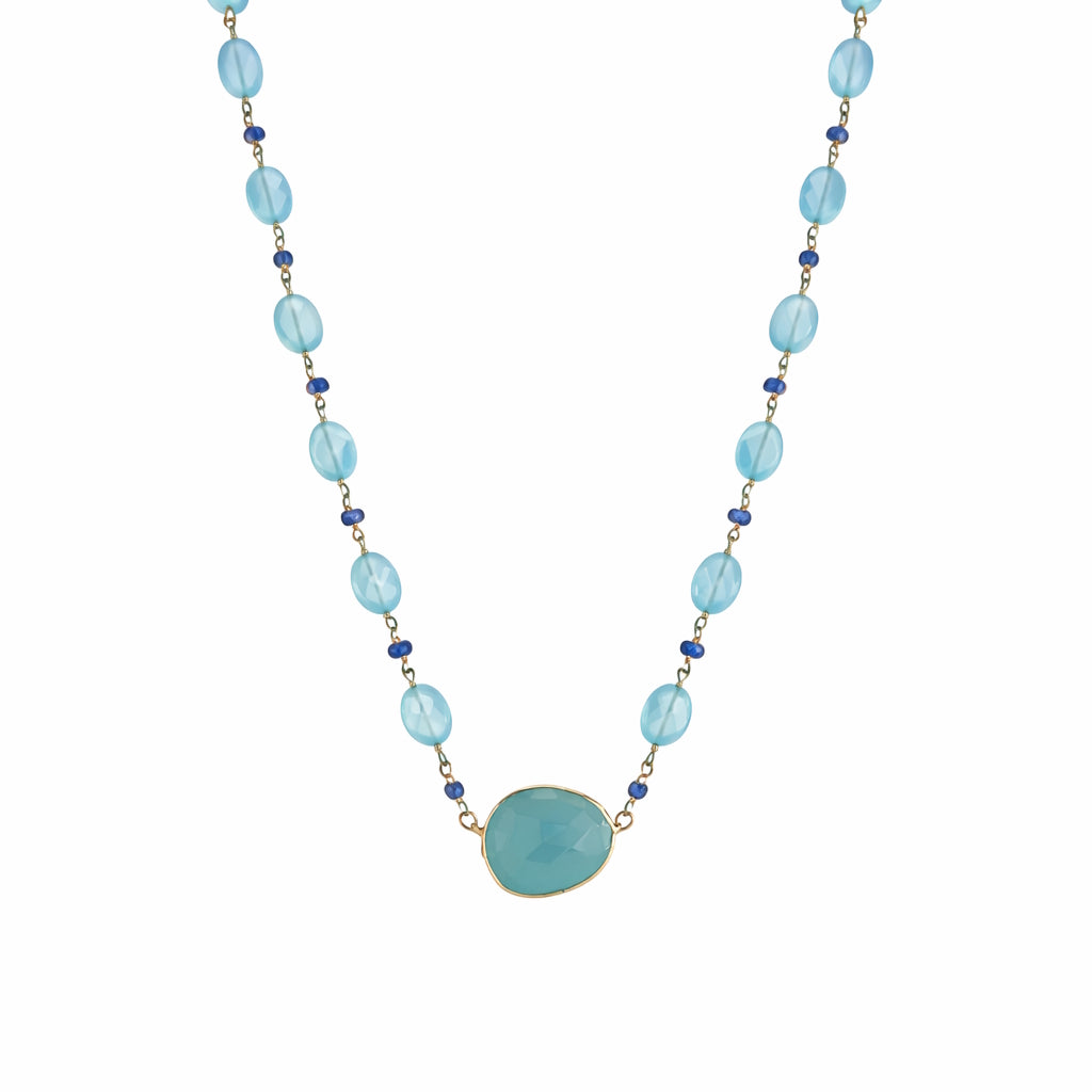 14k Chalcedony Tanzanite Slice Bezel Necklace