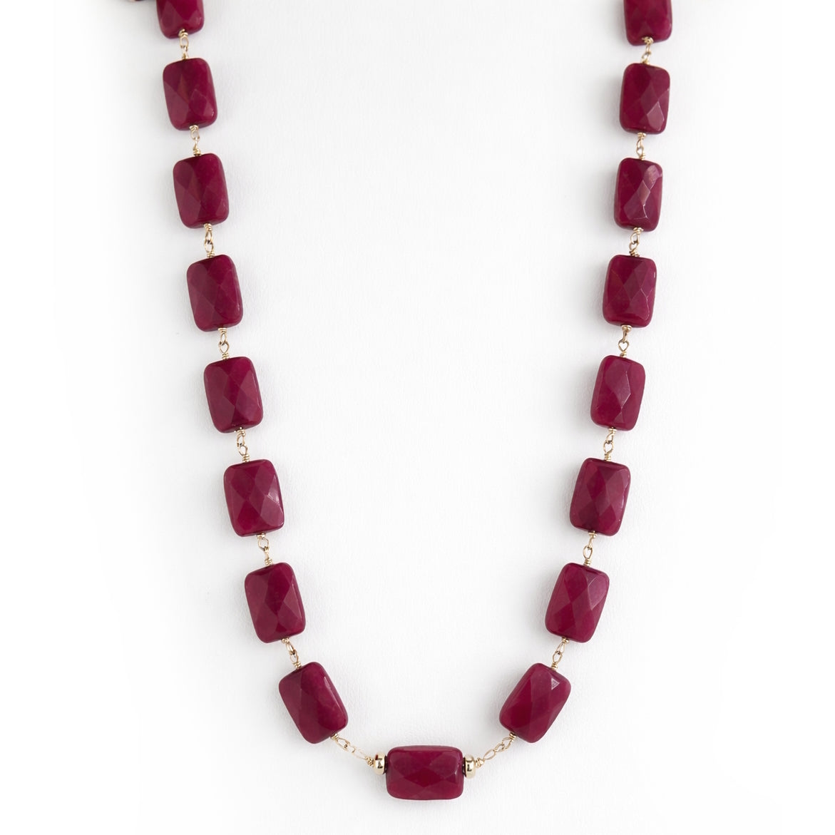 14k Ruby Rectangle Link Necklace