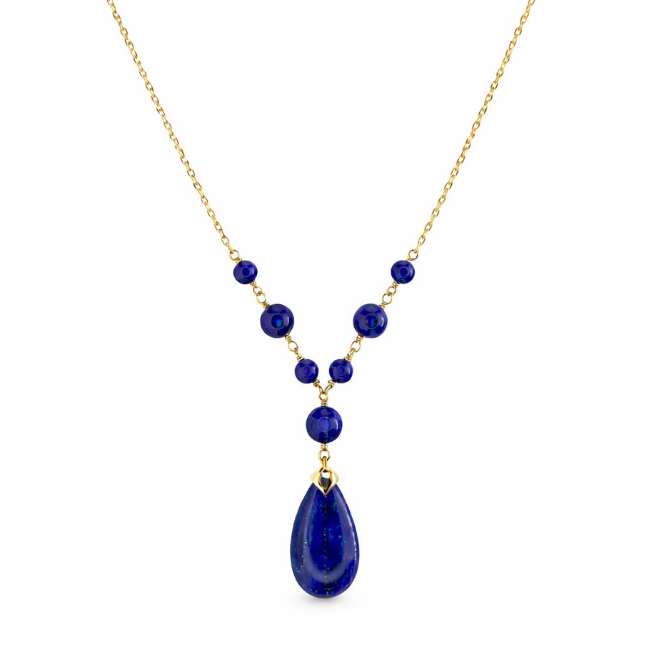 14k Lapis Link Center With Pendant Necklace