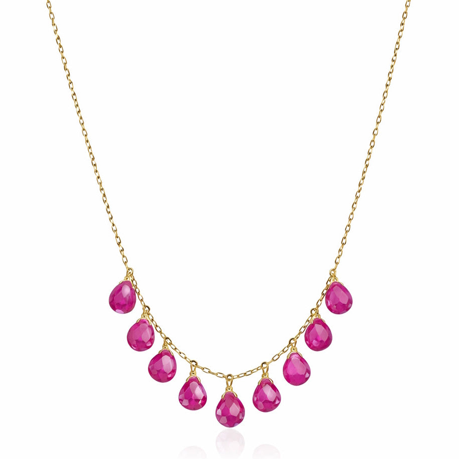 14k Pink Sapphire Pear Drop Necklace