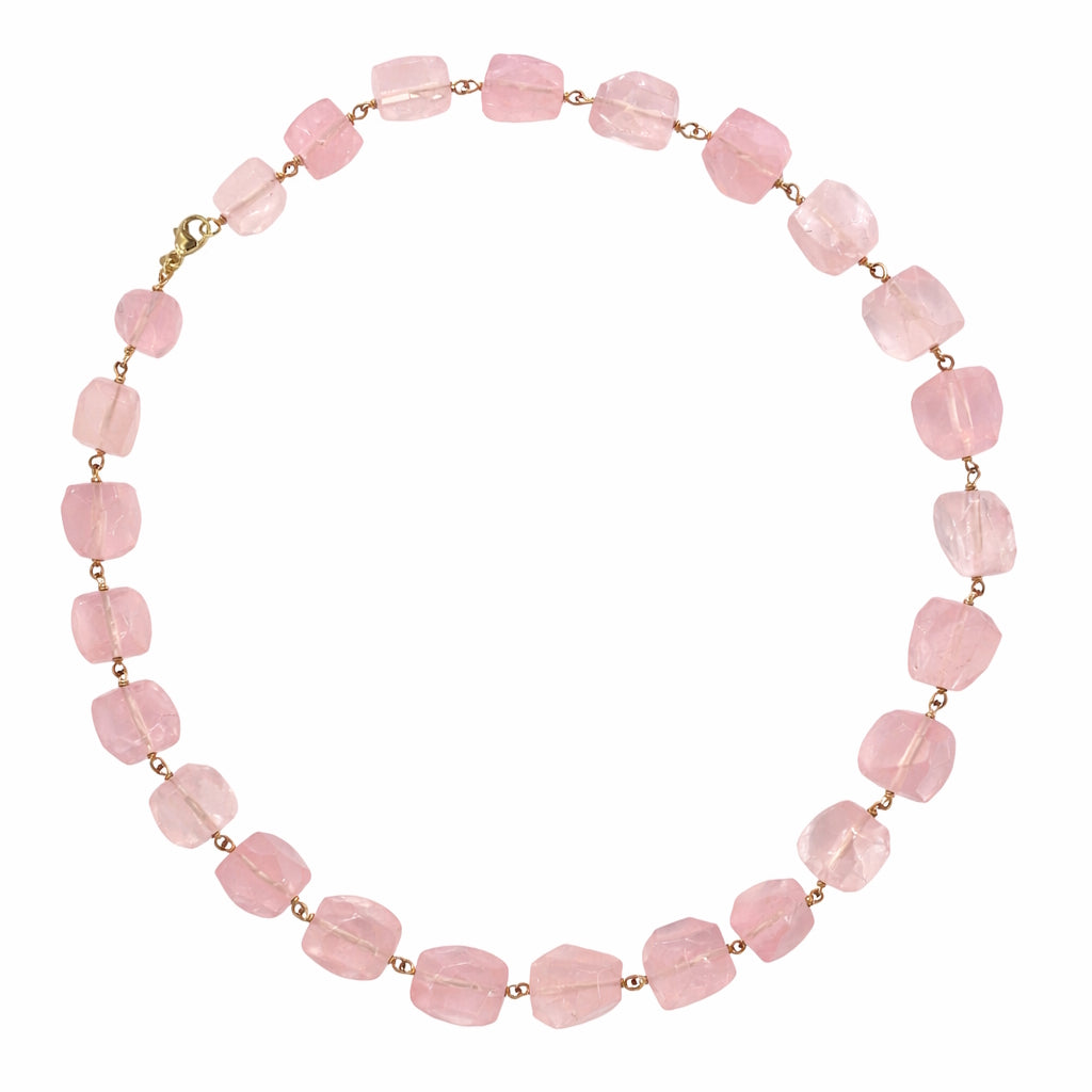 14k Pink Aquamarine Graduated Nugget Link Necklace