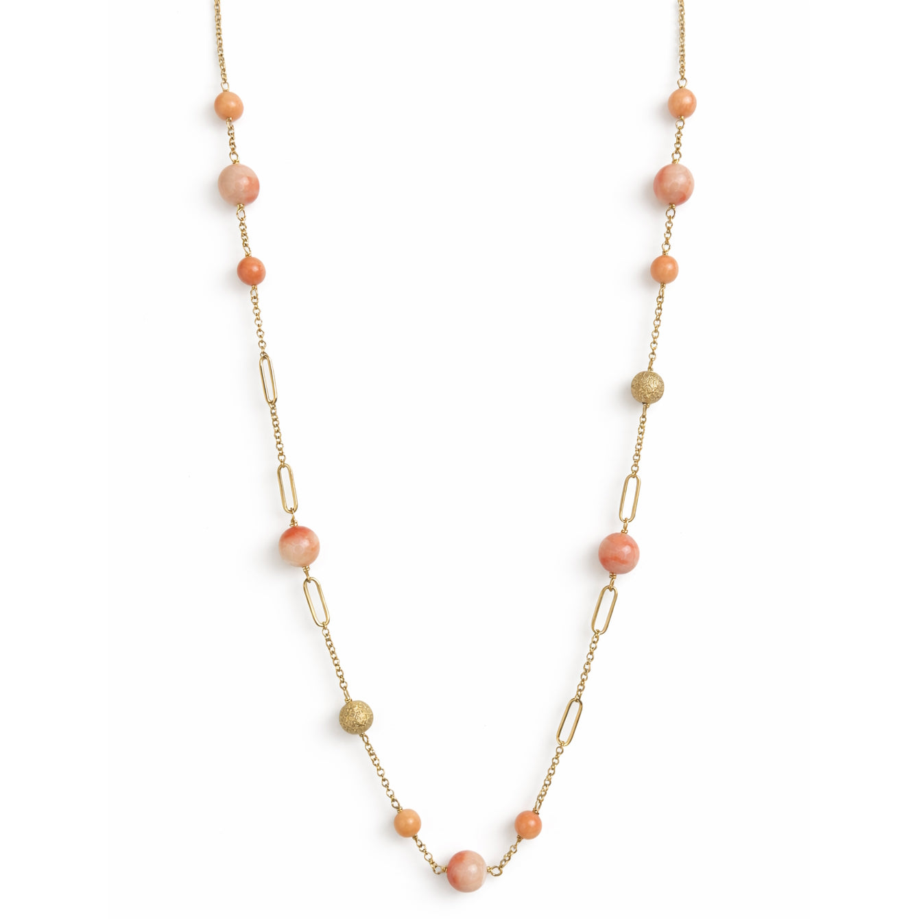 14k Pink Coral Fancy Station Necklace