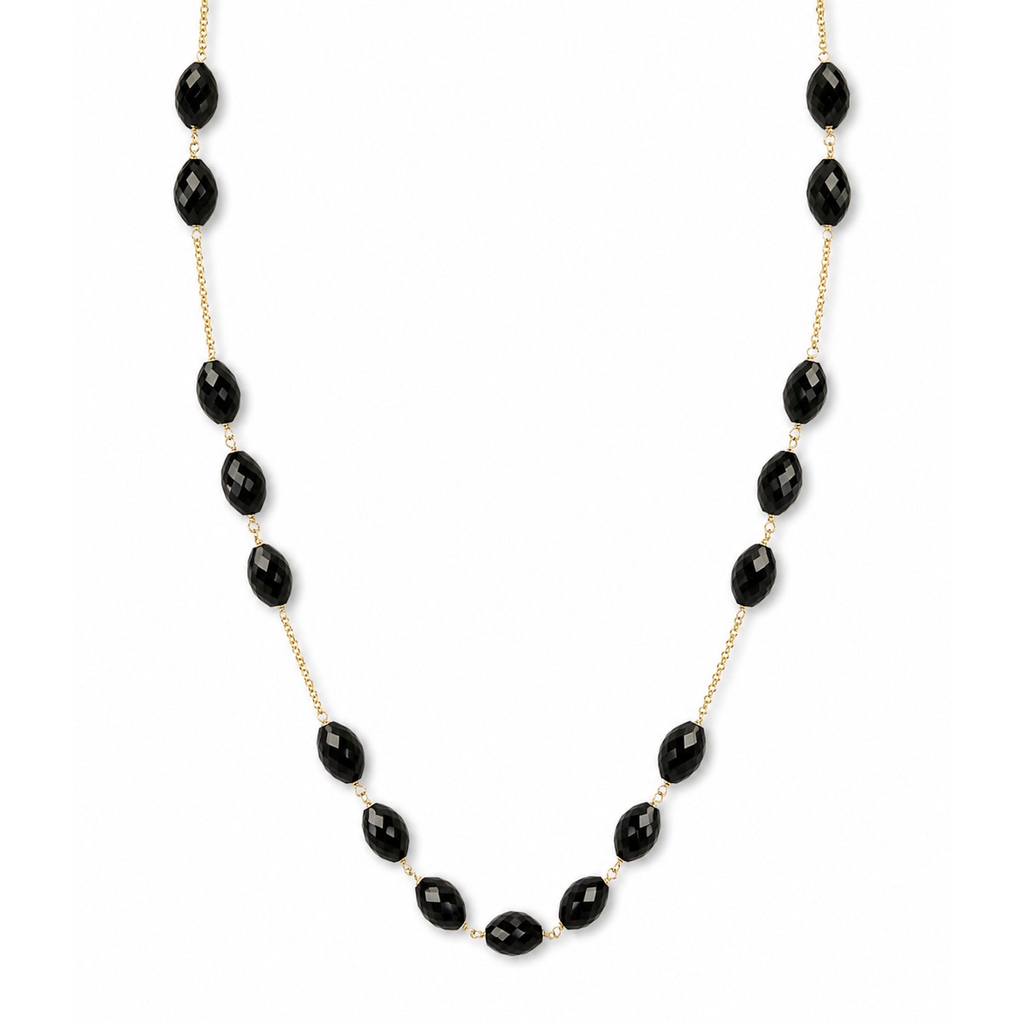14k Black Onyx Oval Station Link Necklace