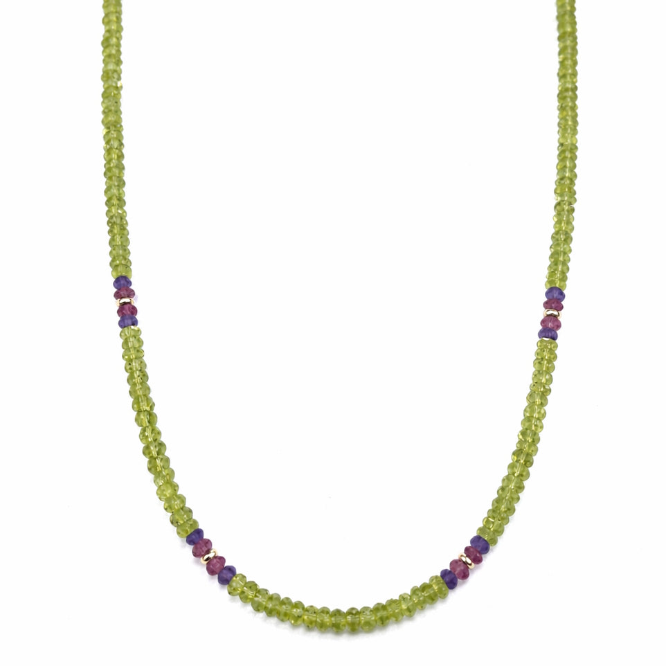 14k Mix Gemstones 4 Station Necklace
