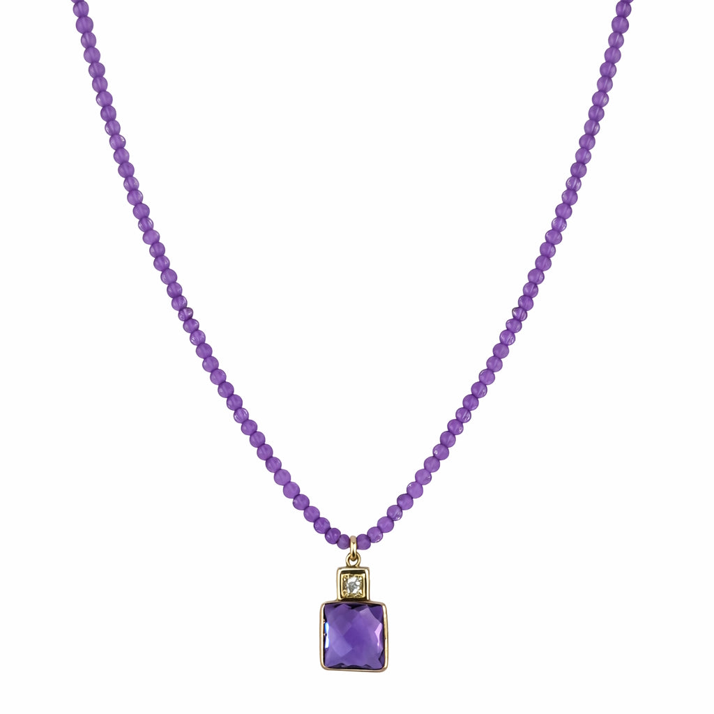 14k Gemstones Small Beads with Mix Pendant Necklace