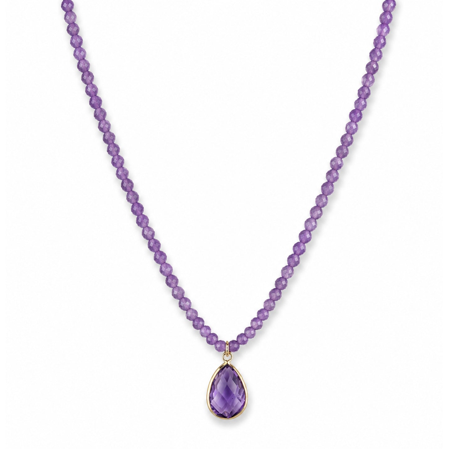 14k Pink Amethyst Small Beads & Pear Shape Pendant Necklace