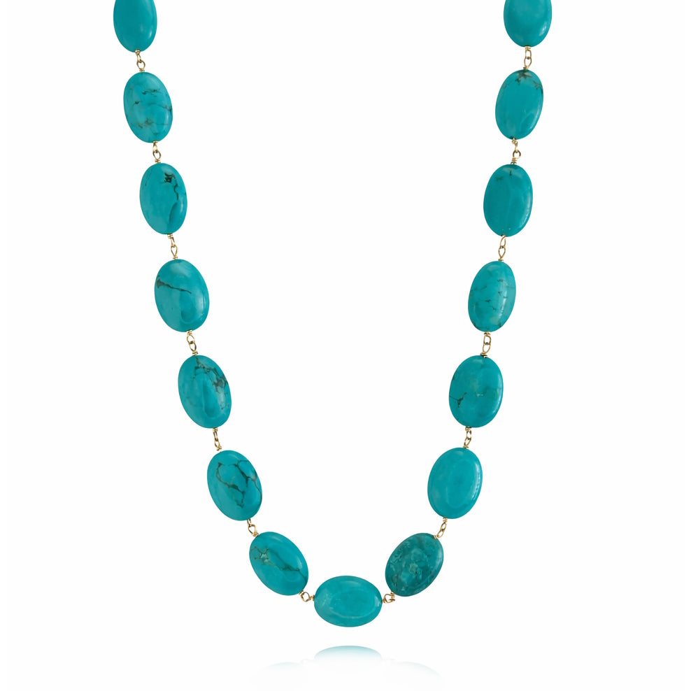 14k Turquoise Flat Oval Link Necklace