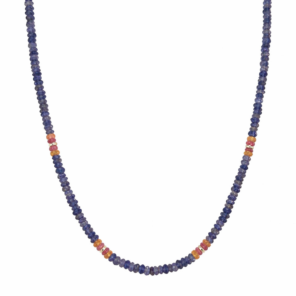 14k Mix Gemstones 4 Station Necklace