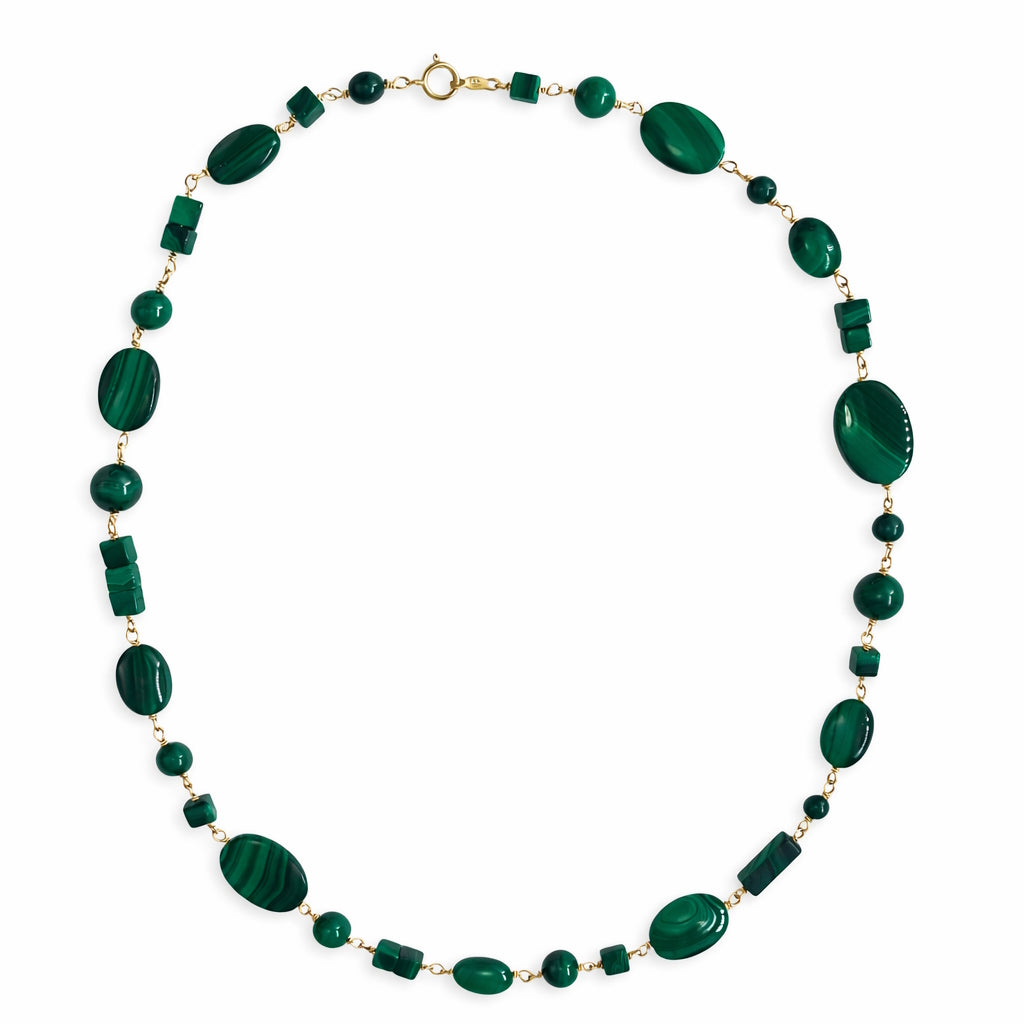 14k Malachite Mixed Shape Link Necklace