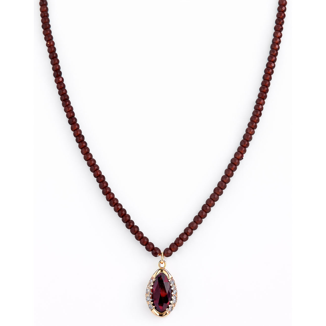 14k Garnet & Diamond 0.025CT Garnet Pendant Necklace