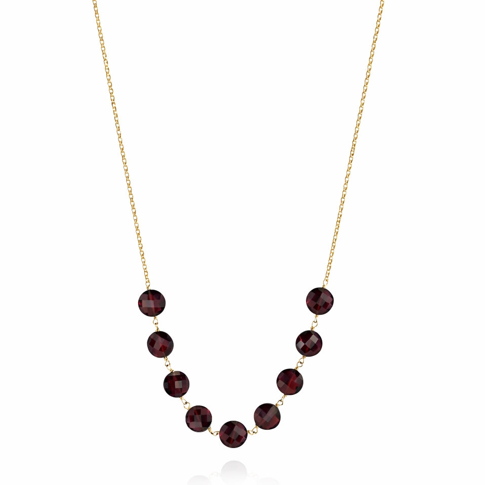 14k Garnet Coin Link Center Necklace