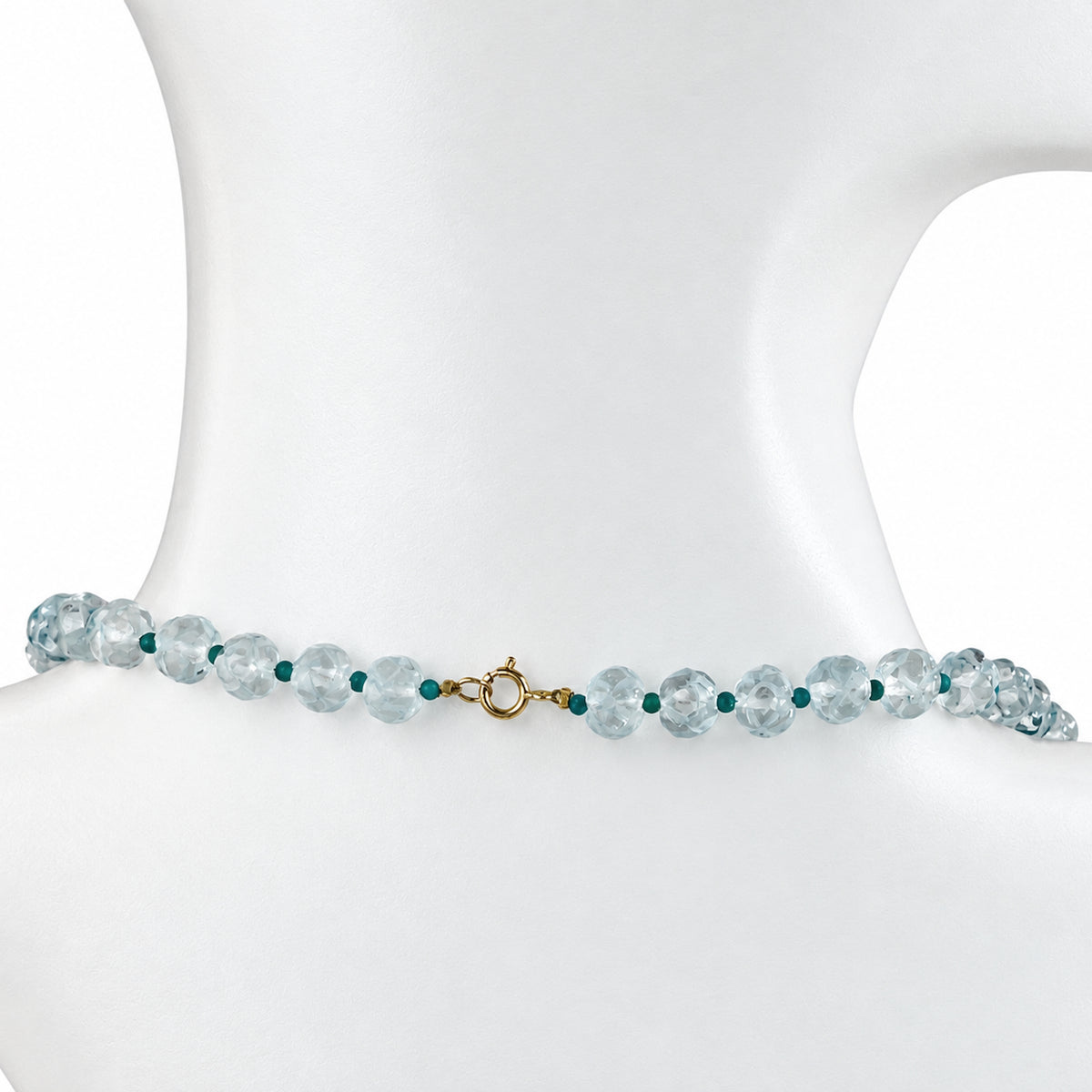 14k Blue Topaz Carved Round Turquoise 1x1 with Gold Roundel Center Necklace