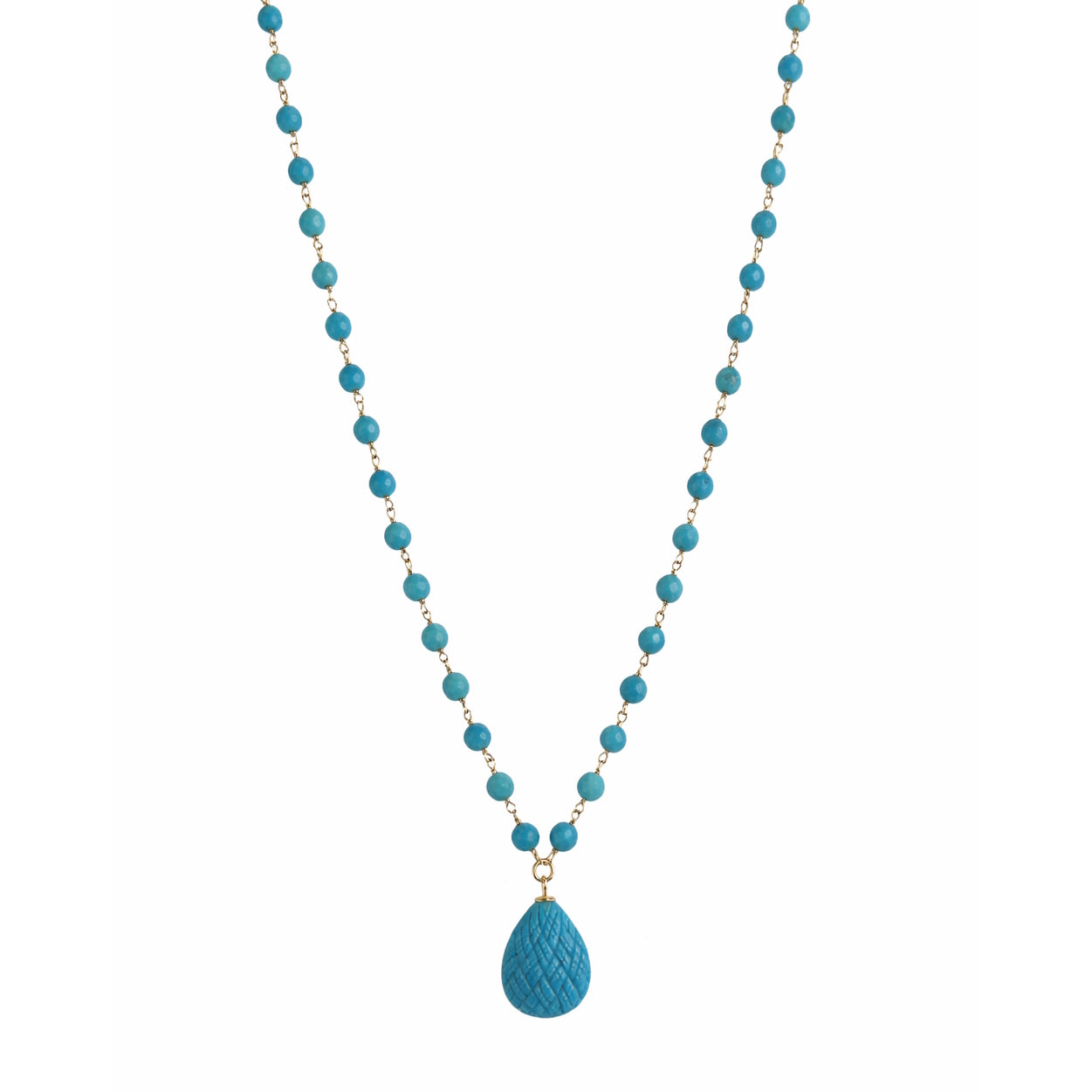 14k Turquoise Link Woven Texture Pendant Necklace