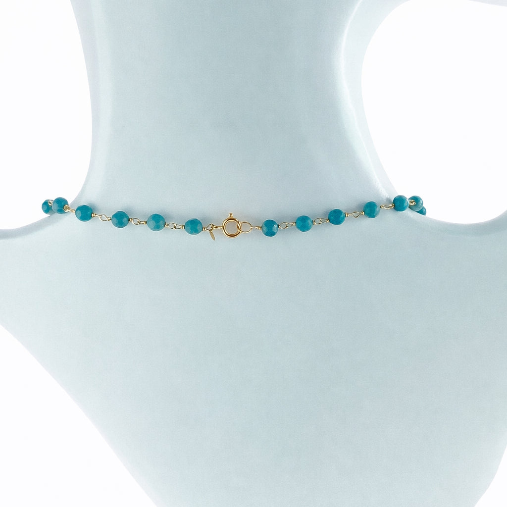 14k Turquoise Link Woven Texture Pendant Necklace