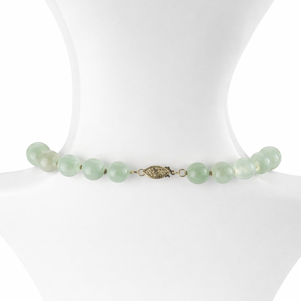 14k Prehnite with Carved Jade Dragon Pendant Necklace