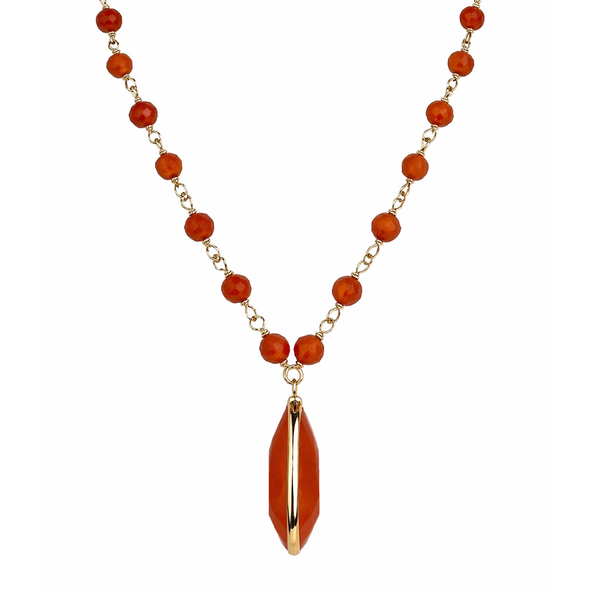 14k Carnelian Link with Pear Shape Pendant Necklace