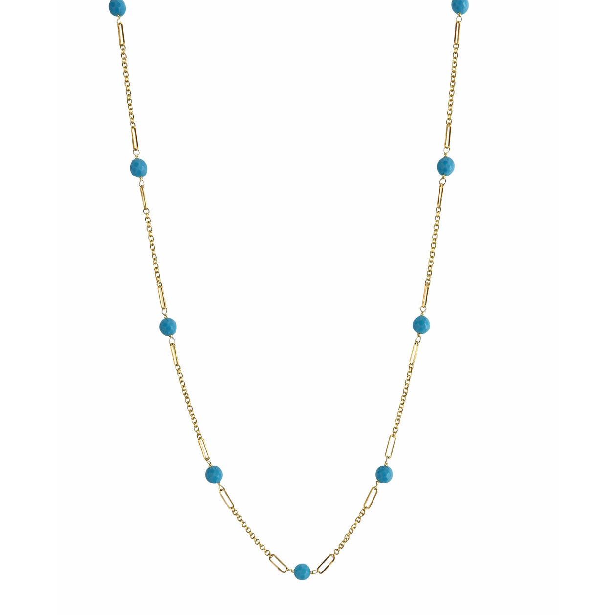 14k Turquoise Paperclip Station Necklace