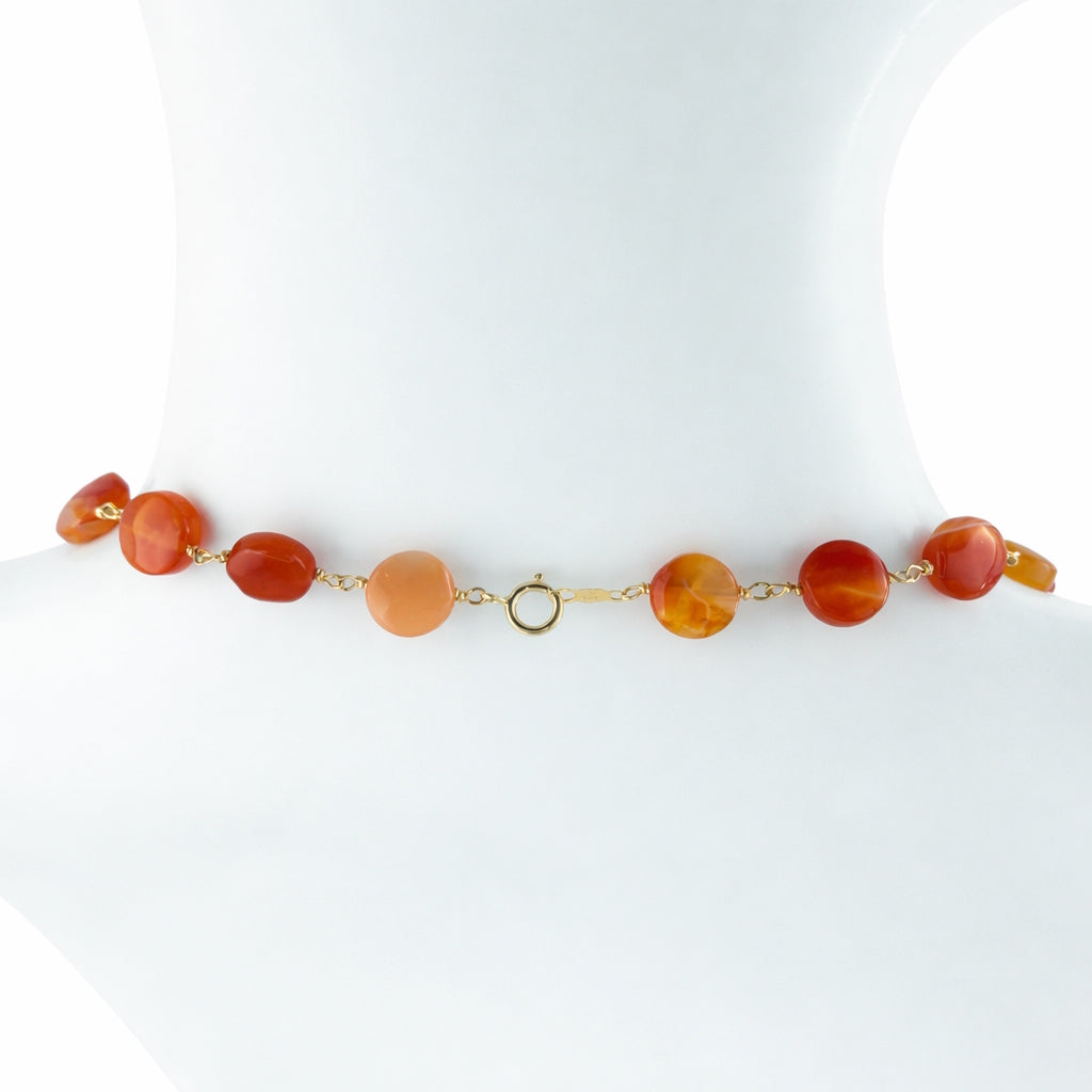 14k Red or Grey Agate Coin Link Necklace