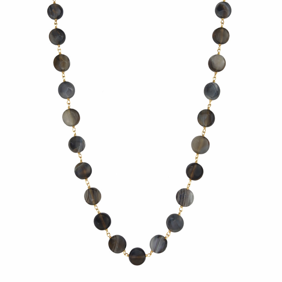 14k Red or Grey Agate Coin Link Necklace