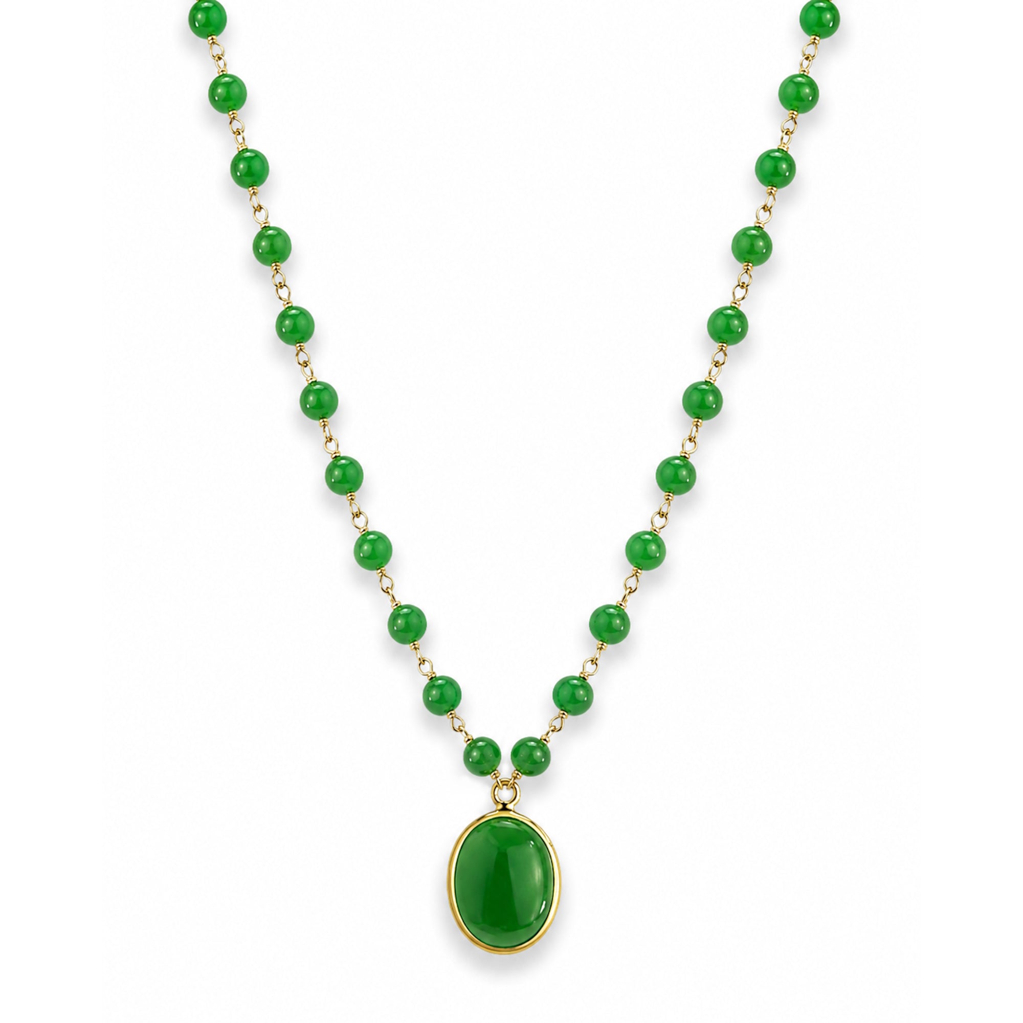 14k Green Jade Link Oval Pendant Necklace
