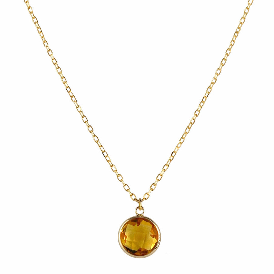 14k Citrine Round Pendant Necklace
