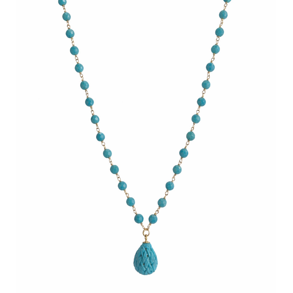 14k Turquoise Link Woven Drop Pendant Necklace