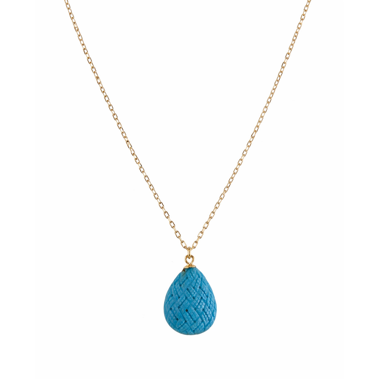 14k Turquoise Woven Texture Pear Pendant Necklace