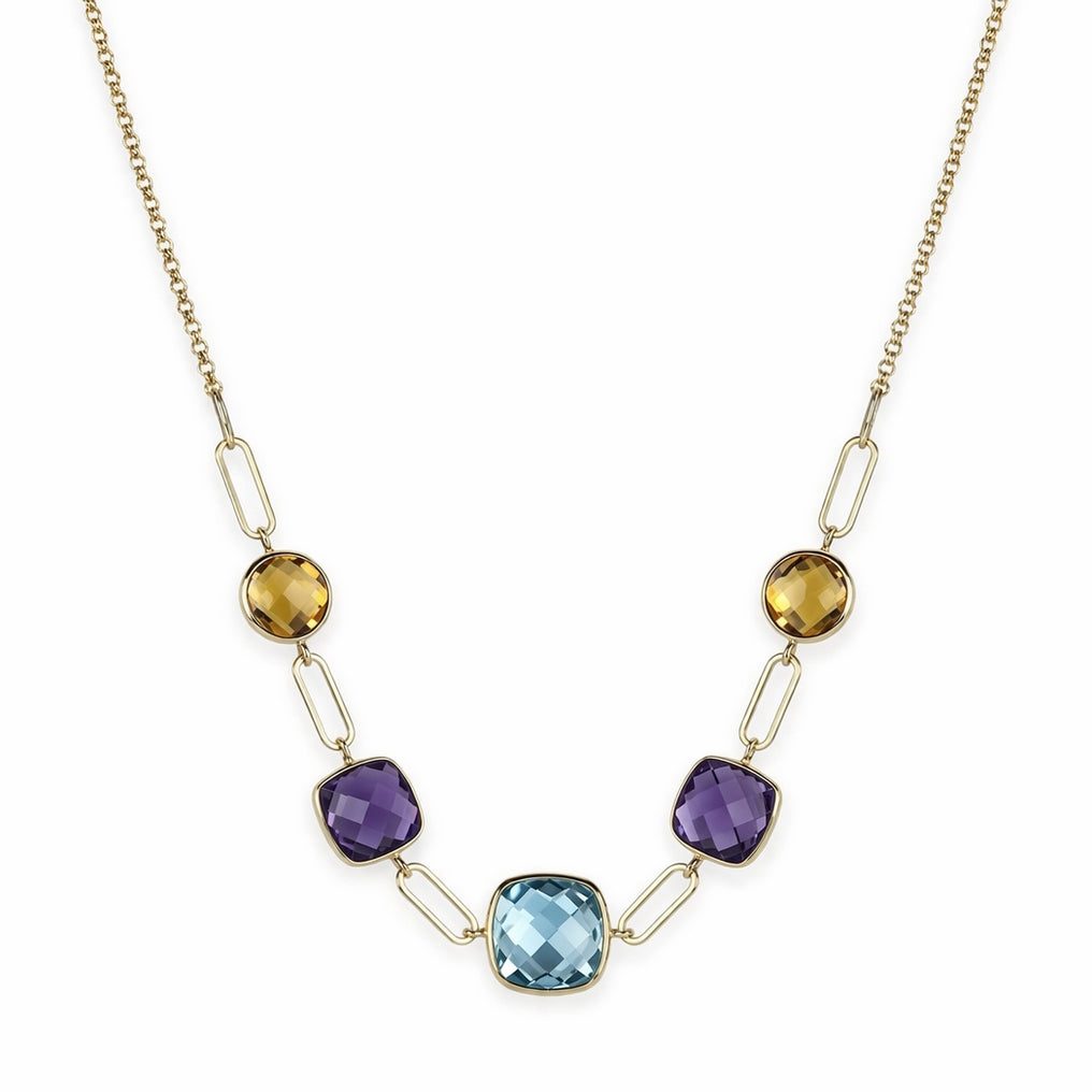 14k Multi Gemstone Paperclip Link Necklace