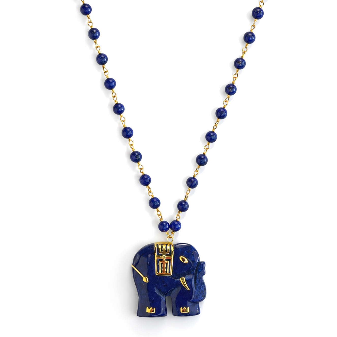 14k Lapis Link with Elephant Pendant Necklace