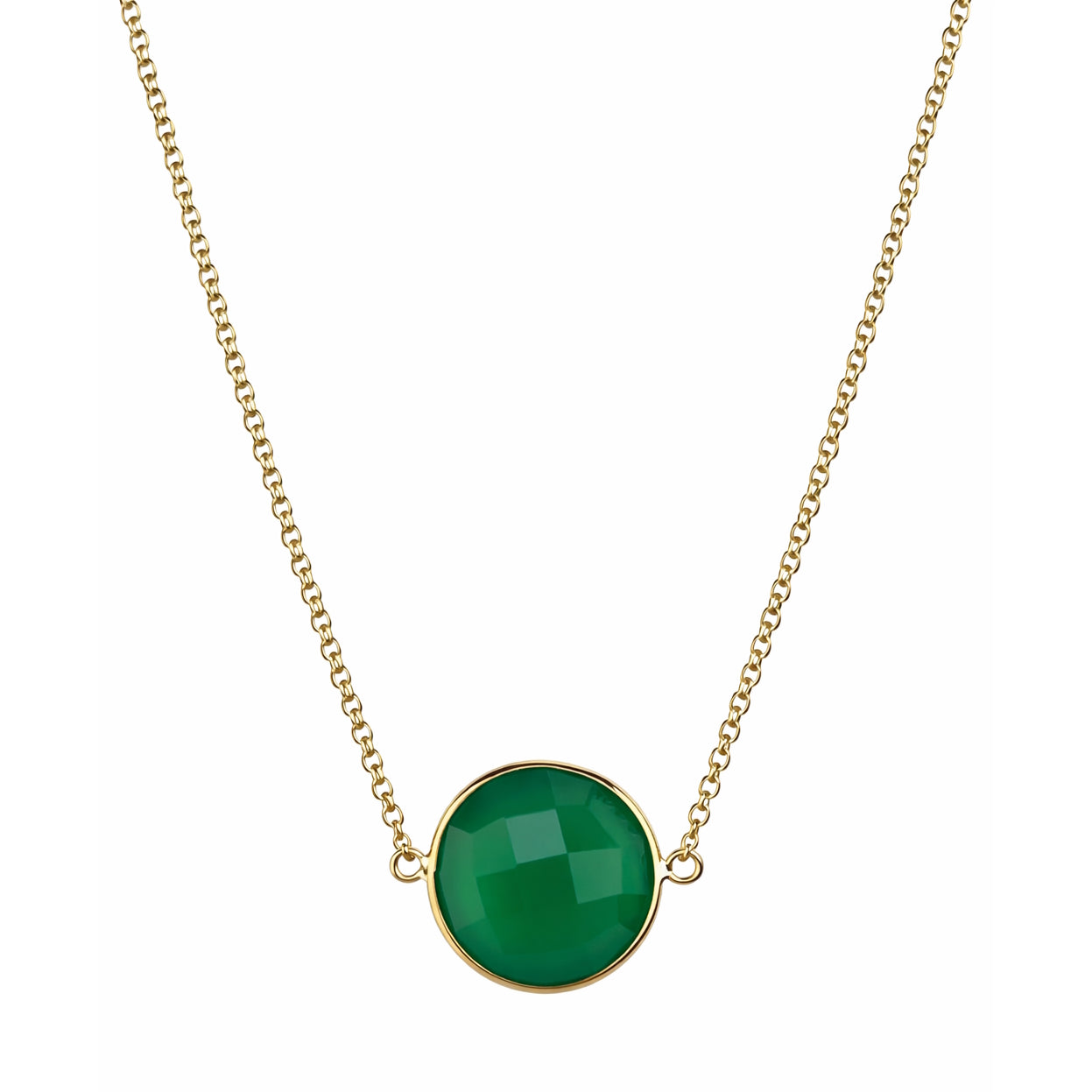 14k Green Onyx Round Bezel Center Necklace