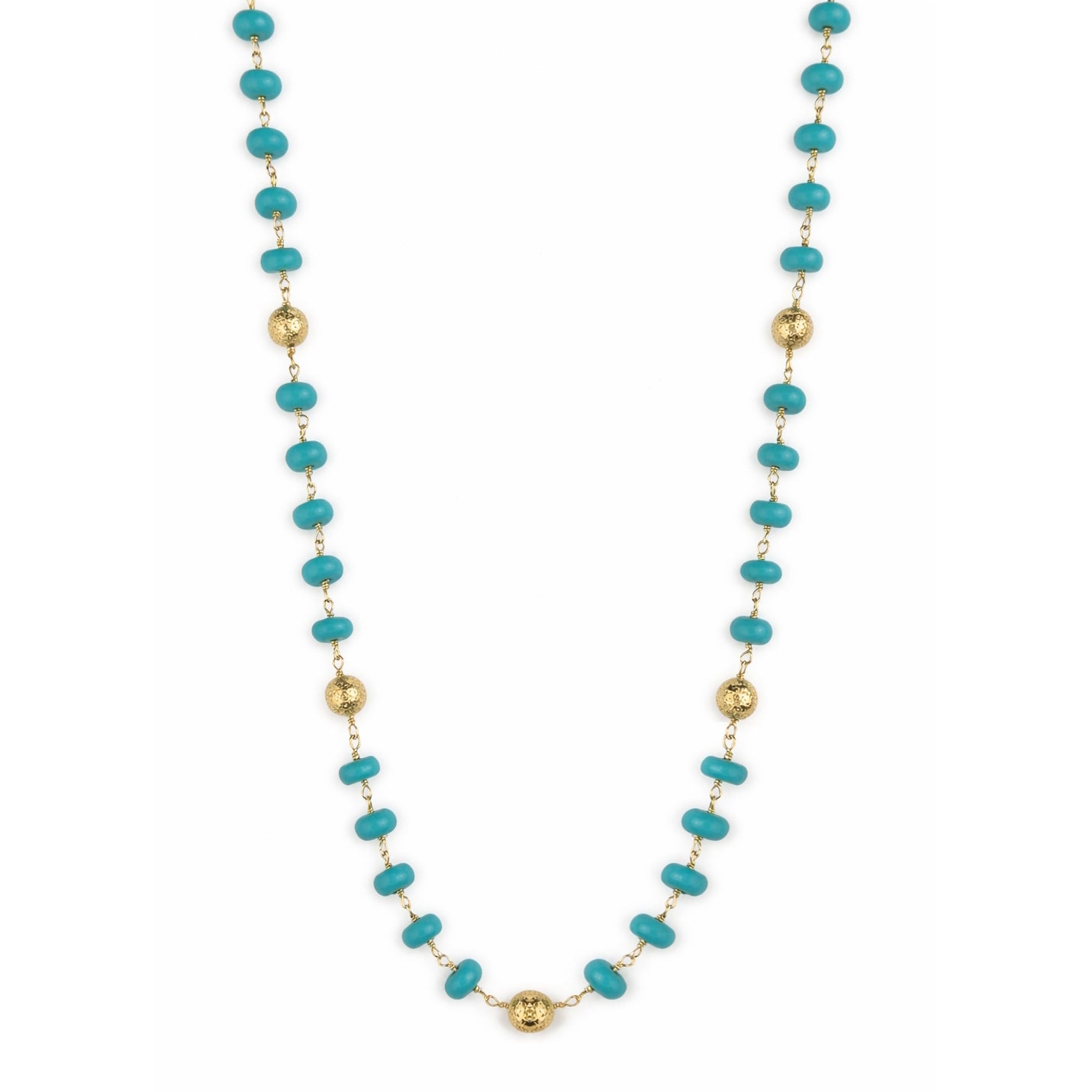 14k Turquoise & Gold Ball 5 Station Link Necklace