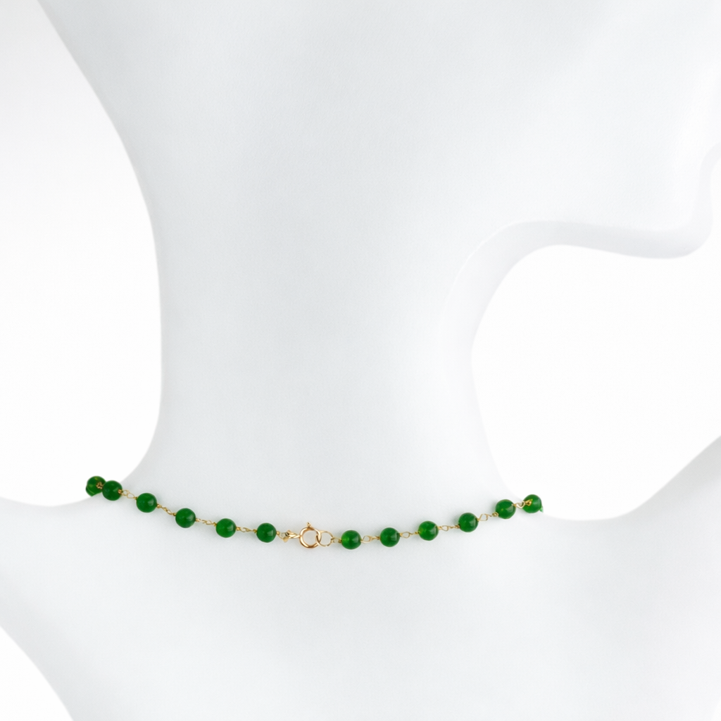 14k Green Jade Link with Carved Ball Center Necklace