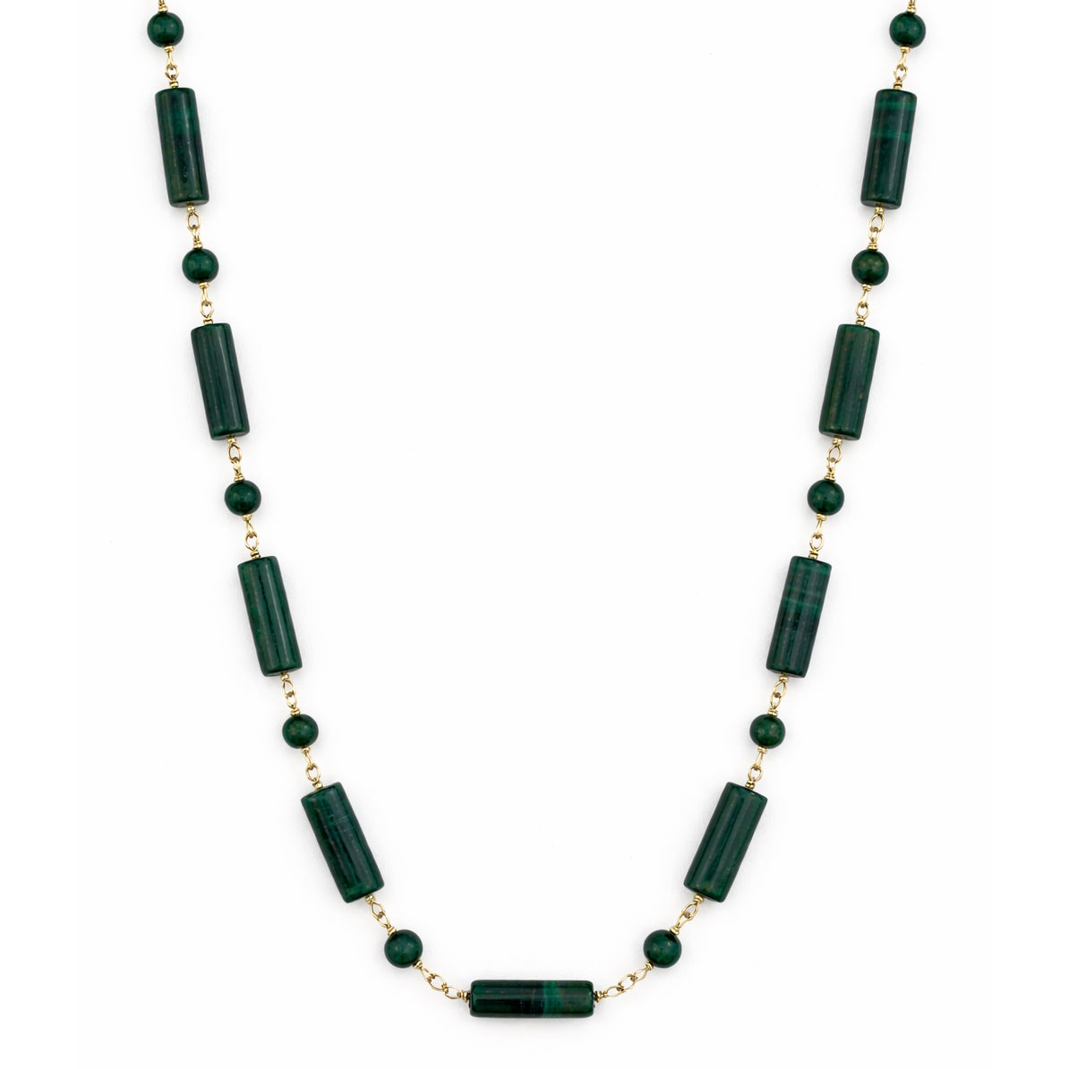 14k Malachite Round/Tube Cube 1x1 Link Necklace