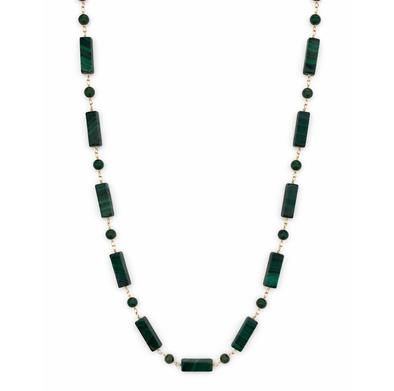 14k Malachite Round/Rectangle Cube 1x1 Link Necklace