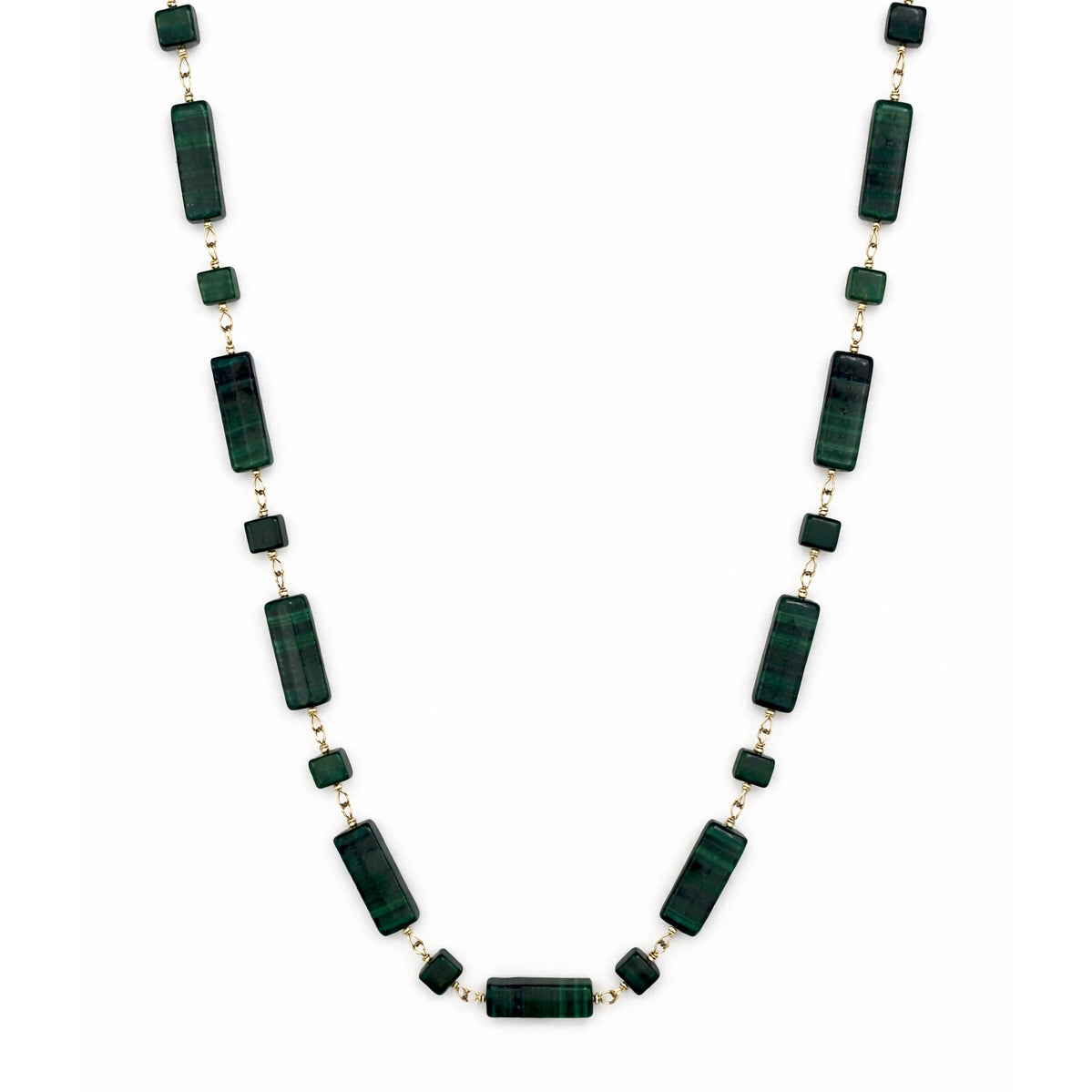 14k Malachite Cube/Rectangle Cube 1x1 Link Necklace