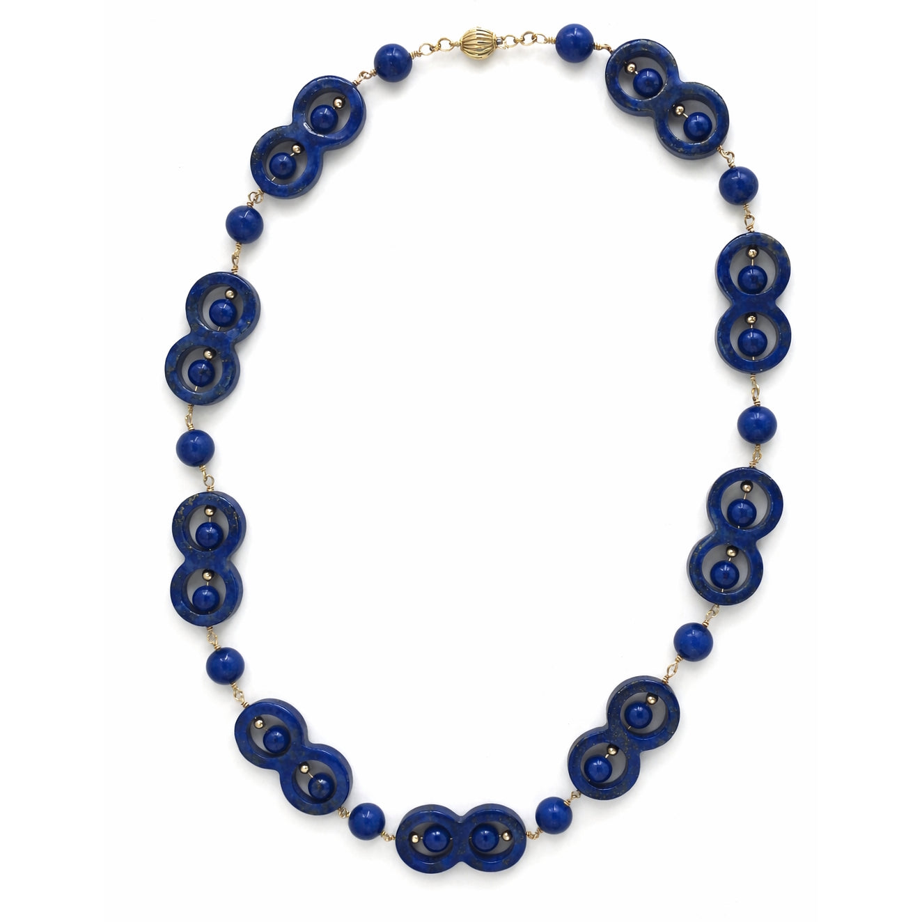 14k Lapis Figure 8 with Spinning Bead Link Necklace